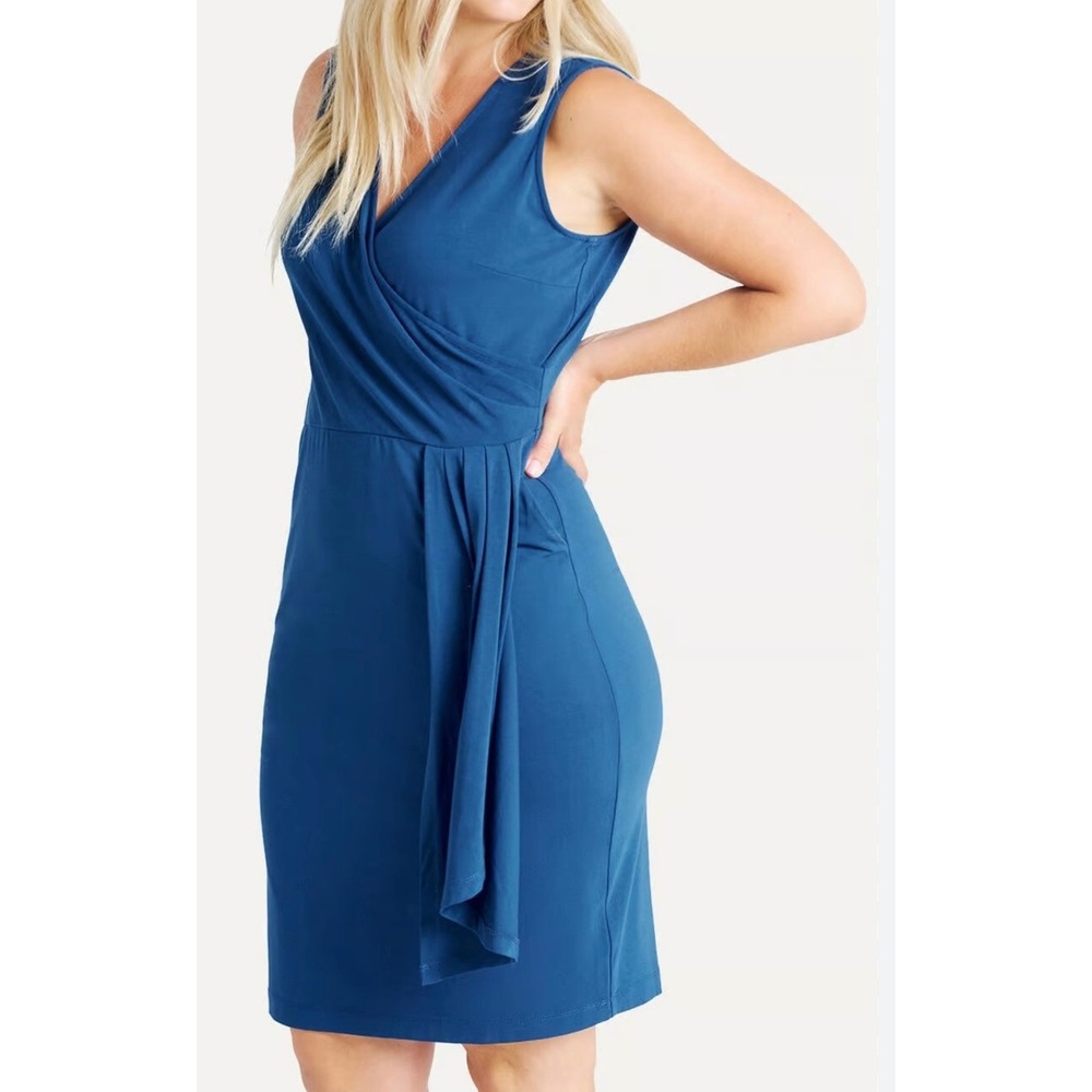 NWOT Betabrand Faux Wrap Dress Knee Length Opal Blue Sleeveless V Neck Plus 1X